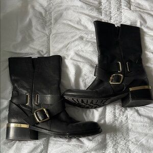 Black Leather Ankle Boots with Buckles